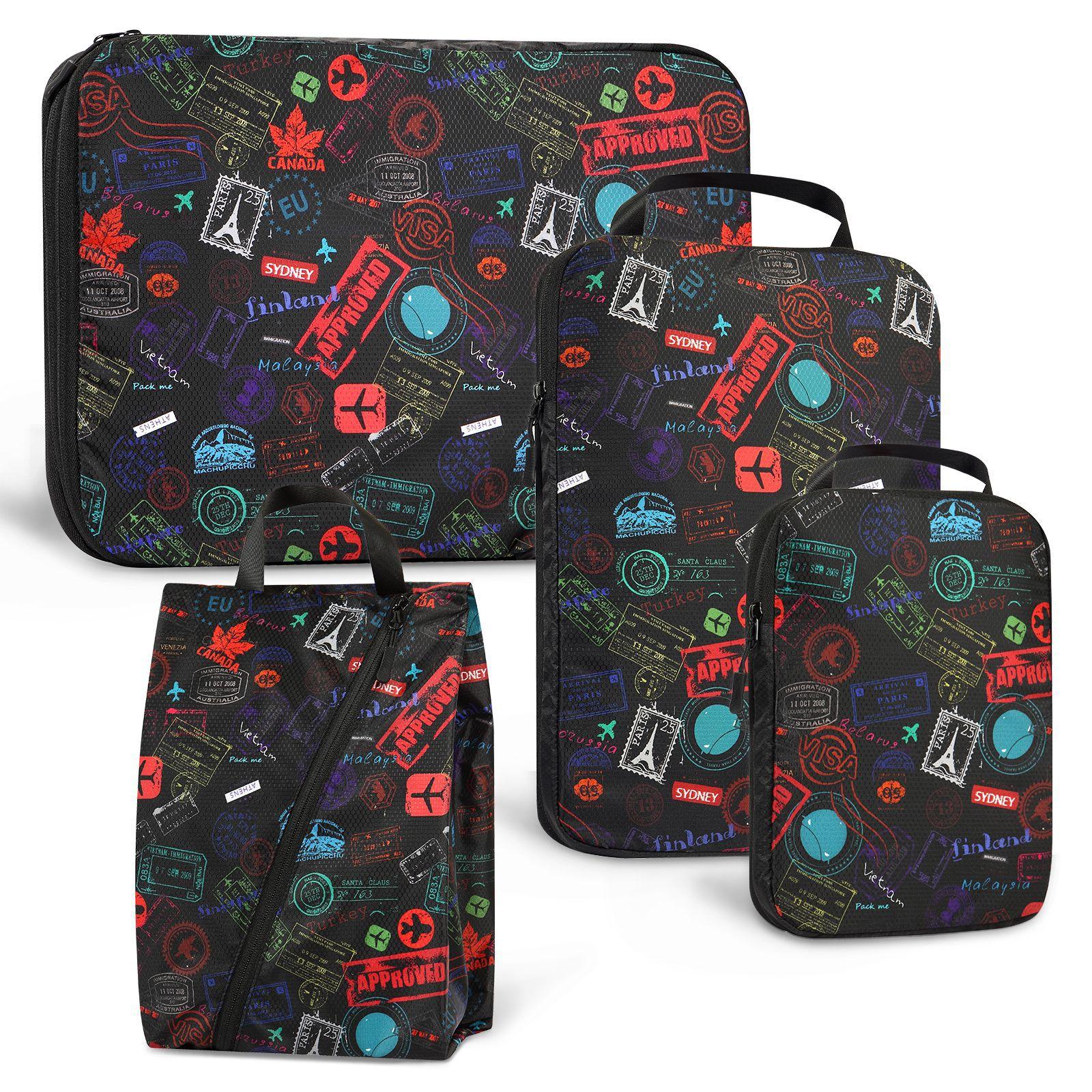 

4PCS Travel Clothes Toiletries Packing Organizers Nylon Packing Cubes Set Compression Storage Bags Black