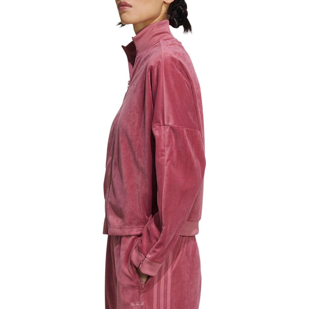 adidas Originals Logo Bestickte Lässige Sportliche Samt Stehkragen Jacke Damen Jacke Rose GV2919