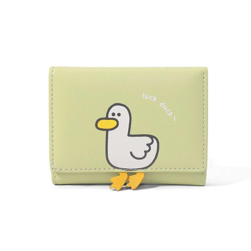 

Креативний мультяшний дизайн Luck Duck Жіночий гаманець з PU шкіри Власник банківської картки Kawaii Короткі складні гаманці Затискач для готівки Жіночі гаманці зелений