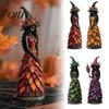Gothic Shelf Accent Autumn Witch Figurine Statue, Resin Halloween Fall Tabletop Decor, Thanksgiving Table Centerpiece Ornament for Mantel Fireplace