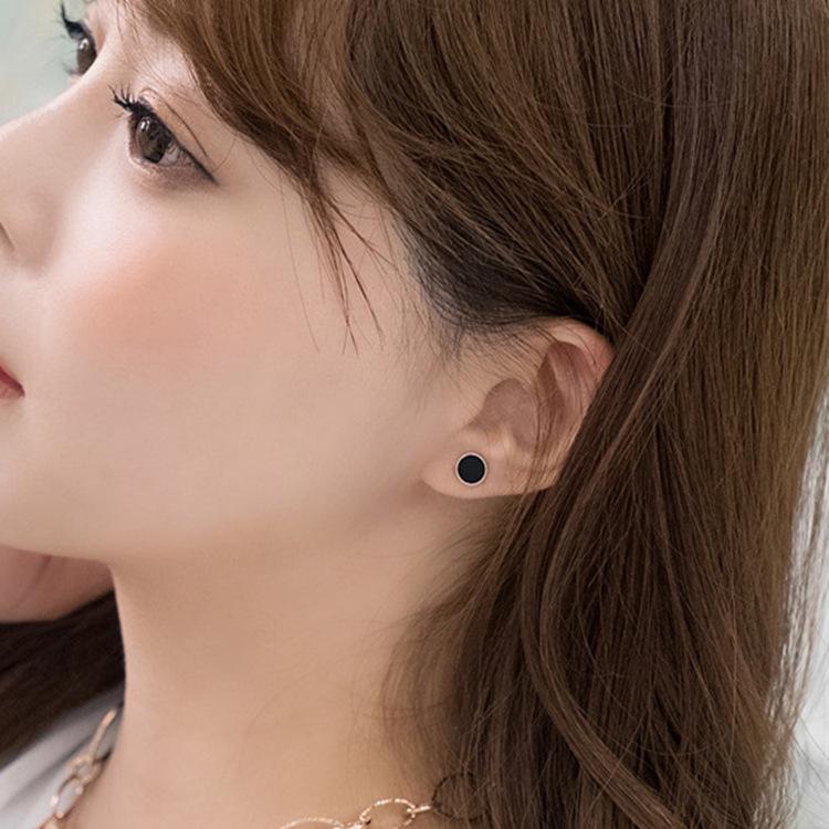 Titanium Steel Rose Gold & Black Round Stud Earrings for Women - Fashionable and Versatile Large Ear Accessories