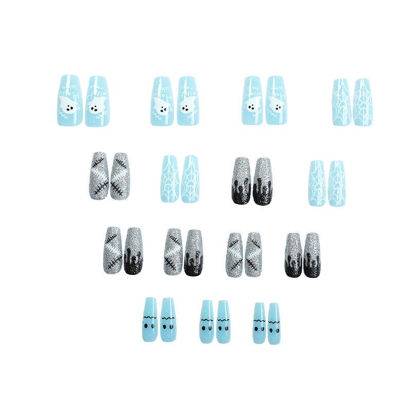 30-Piece European & American Halloween Medium Length Glitter Ghost Nails