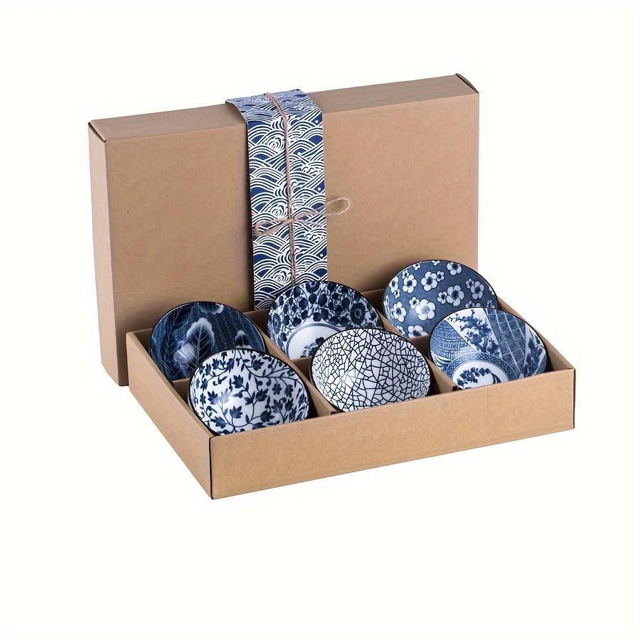 

Керамические миски для хлопьев в японском стиле, 10 унций, набор мисок для салата, супа, риса, сине-белые (4,5 дюйма)