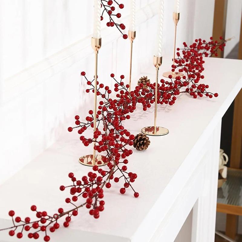 Artificial Red Berry Garland Faux Berry Vine for Wedding Party Home Table Centerpiece Fireplace Wall Door Decoration DIY Crafts