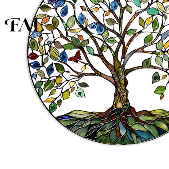 Acrylic Window Sun Catcher Tree of Life Round Hanging Sign, Stained Glass Suncatcher Ornament Decoration, Wall for Indoor Outdoor Decorative Pendant