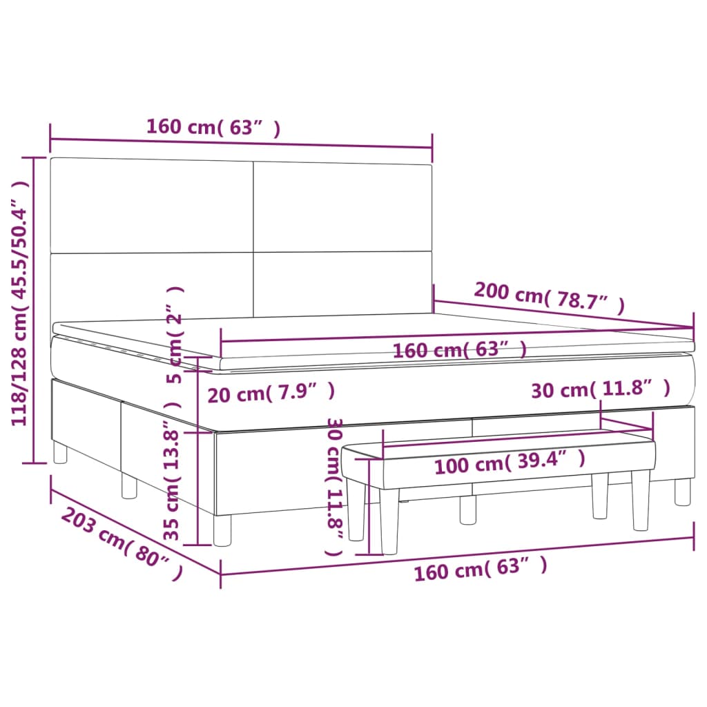 Box Spring Bed with Mattress Cream 160x200 cm Fabric