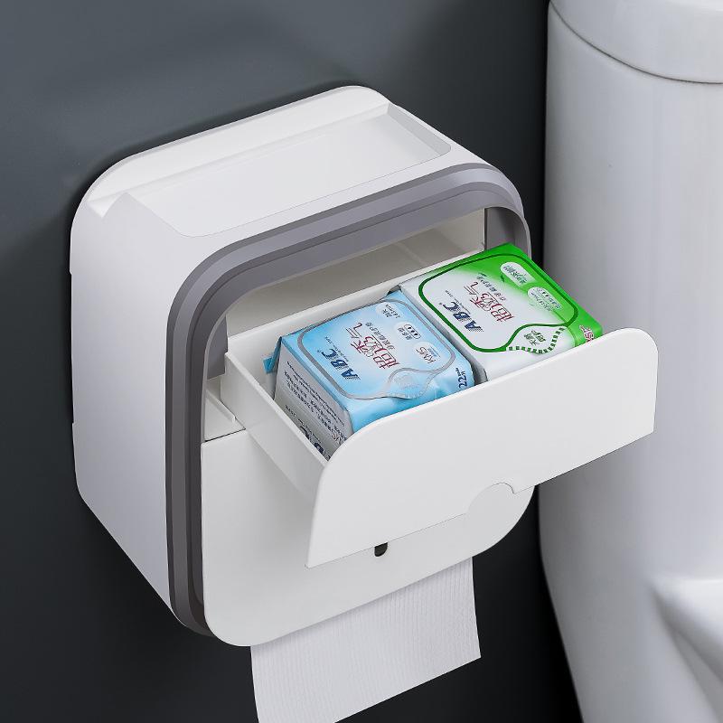 Wall-Mounted Bathroom Tissue and Phone Holder with Storage for Sanitary Supplies