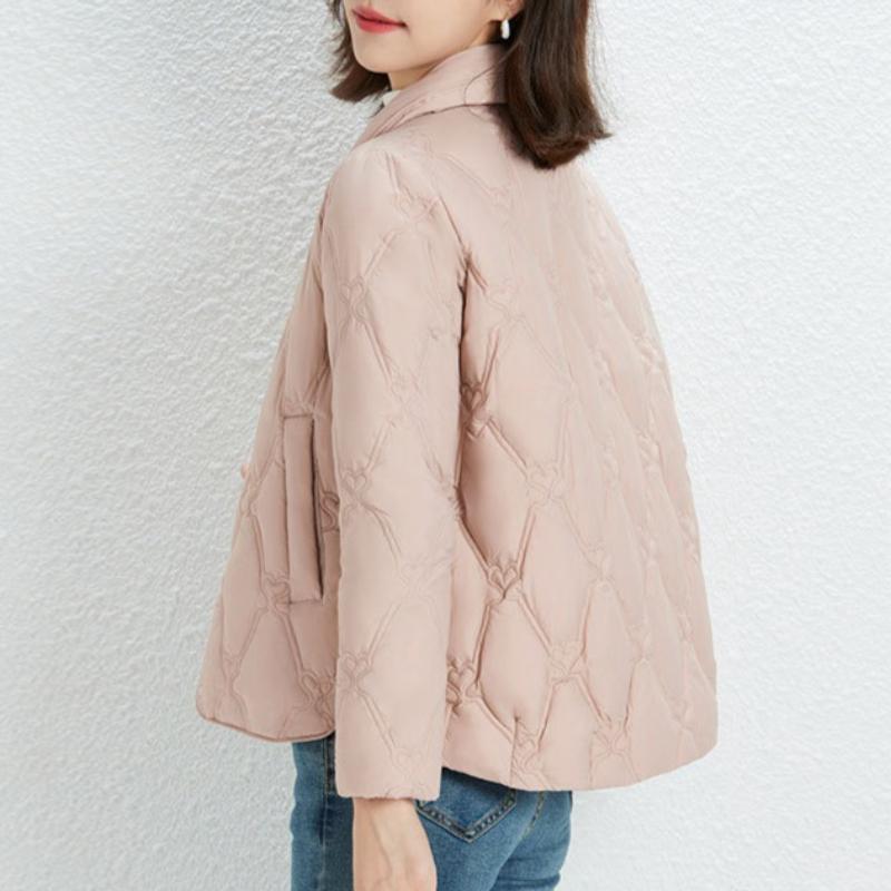 Minimalist Women's Pointed Collar Solid-Color Down Jacket - Short Fit Oversized Coat