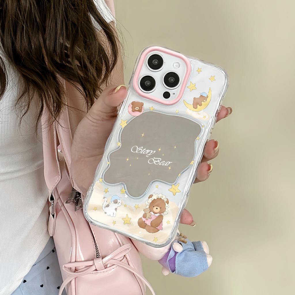 Cute Moon Bear Mirror Is Suitable for Apple 16/15/iphone13promax Huawei Makeup Mirror Mobile Phone Case