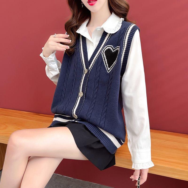 Vestă de tricotat de lână pentru femei, începutul toamnei 2023, în stil colegiu, aluat prăjit, răsuciri peste cardigan, pulover, vestă, topuri feminine