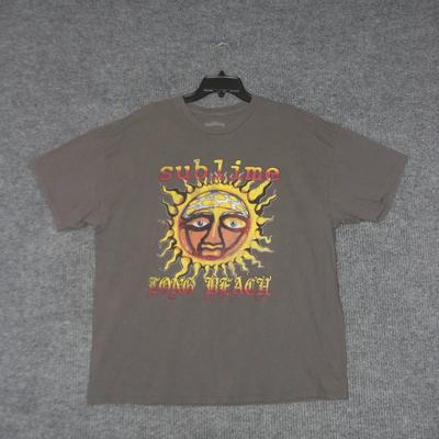 Erhabenes T-Shirt Herren 2XL Grau Long Beach Sonnenmotiv Grafik Baumwolle Vintage-Stil