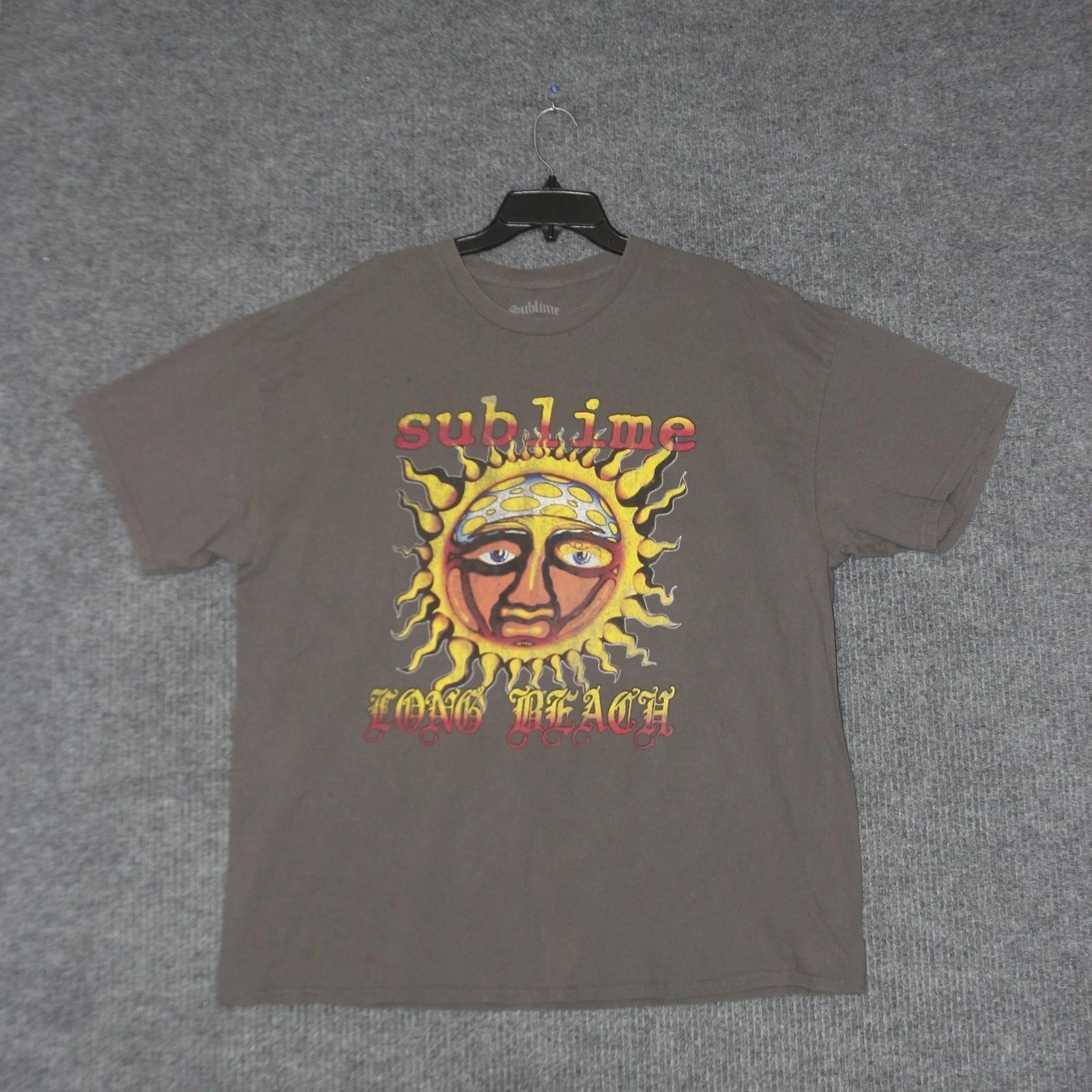Sublime T Shirt Mens 2XL Gray Long Beach Sun Face Graphic Cotton Vintage Style XL