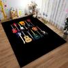 Colorful Guitar Pattern Carpet for Music Lovers, Black Background Design Suitable for Use As an Anti-slip for Living Room Bedroom Sofas