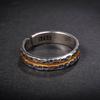 Vintage Hammered Texture Samsara Stone Couple Ring Set Adjustable Open Band Sterling Unisex
