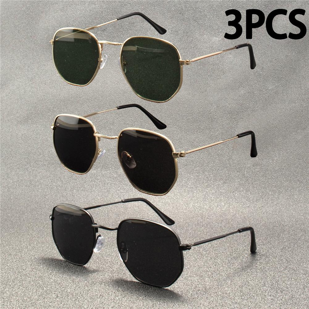 3PCS Vintage Metal Men Sunglasses Brand Designer Sun Glasses Women Female Classic Driving Eyewear