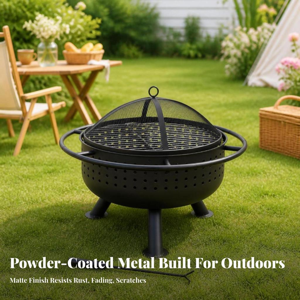 Outdoor Fire Bowl with Cooking Grate Long-Lasting Grill