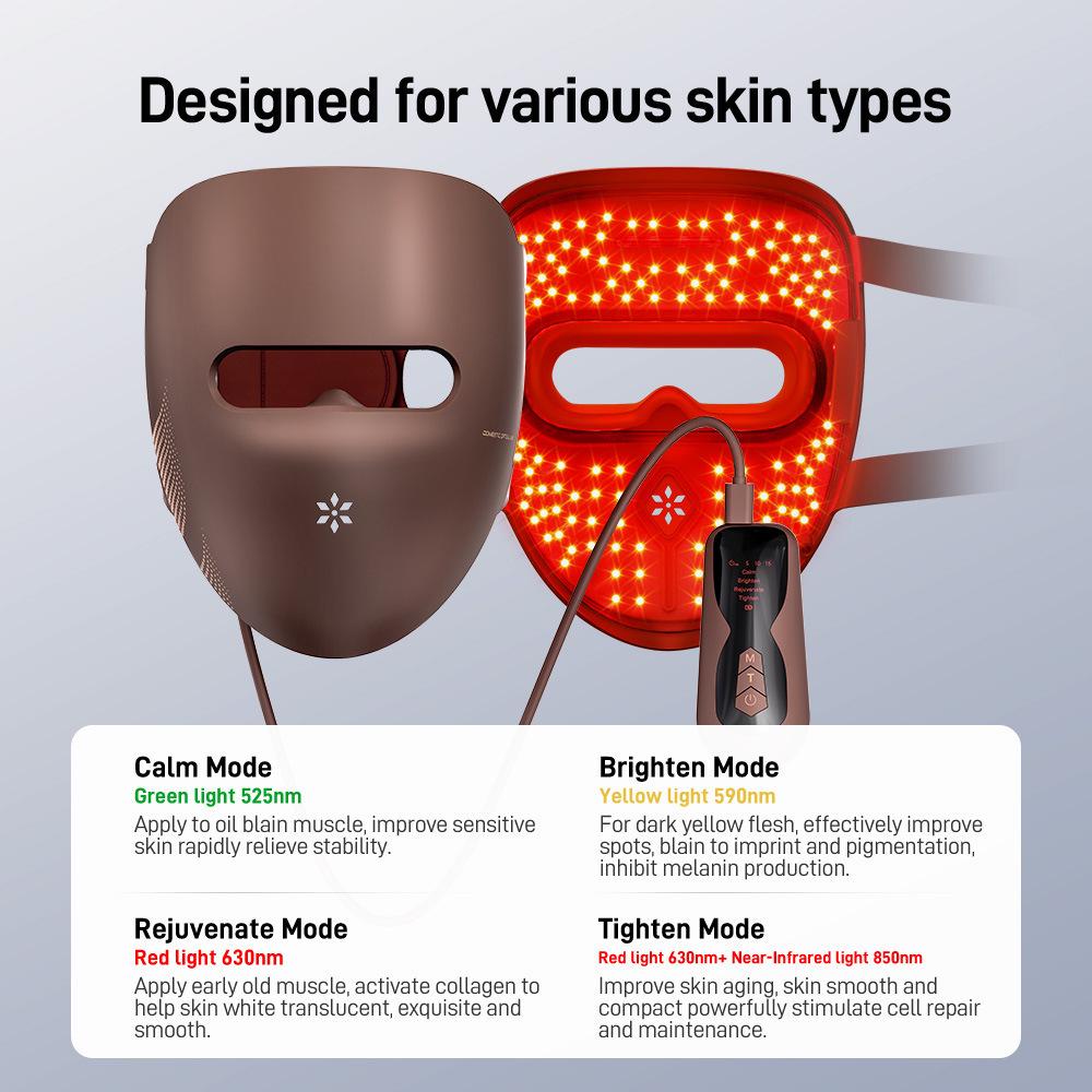 Photon Skin Rejuvenation LED Face Mask with Neck - Red & Green Light Therapy for Home Use to Brighten Skin Tone