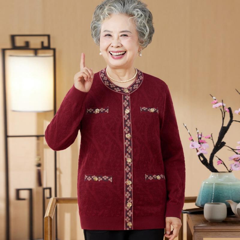 Autumn and Winter Thickened Knitted Sweater Jacket Old Man Old Lady On Clothes Old Man Autumn Clothes Female Grandma Cardigan