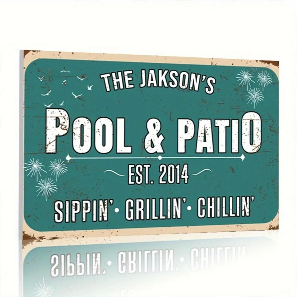 1pc Customizable Weather-Resistant Family Plaque - Personalized Name Metal Sign, Custom Engraved Patio Pool Garden Decor