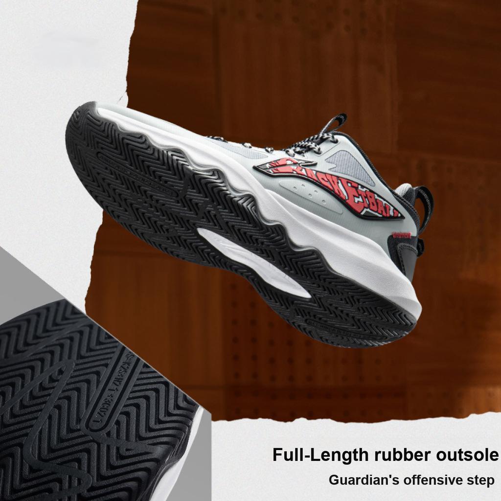 Li Ning Kids Comfortable Shock Absorption Mid-Top Basketball Shoes Kids basketball shoes Brick-Gray YKBU102-5
