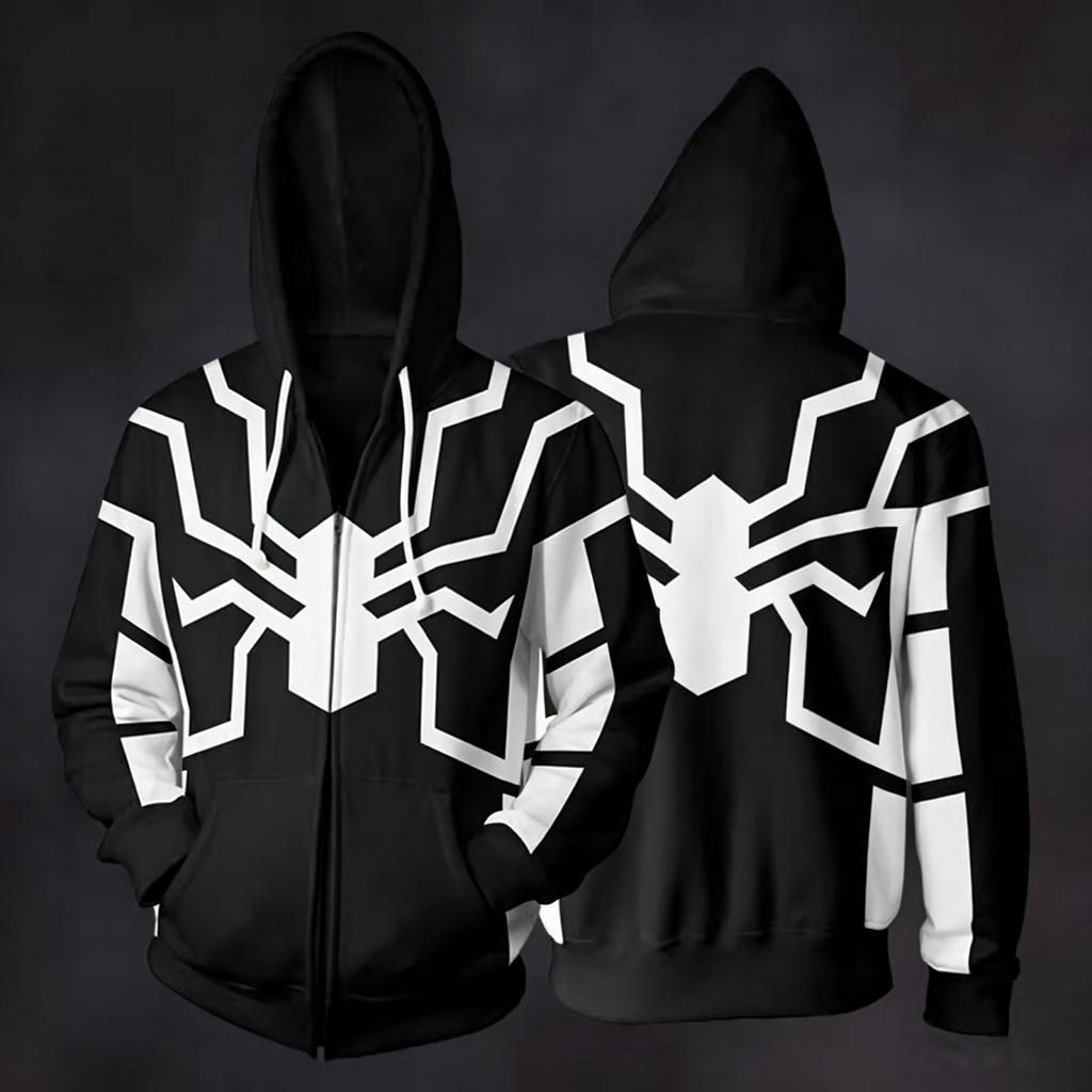 Unisex Casual Loose Fit Long Sleeve Hooded Jacket with Printed Pocket