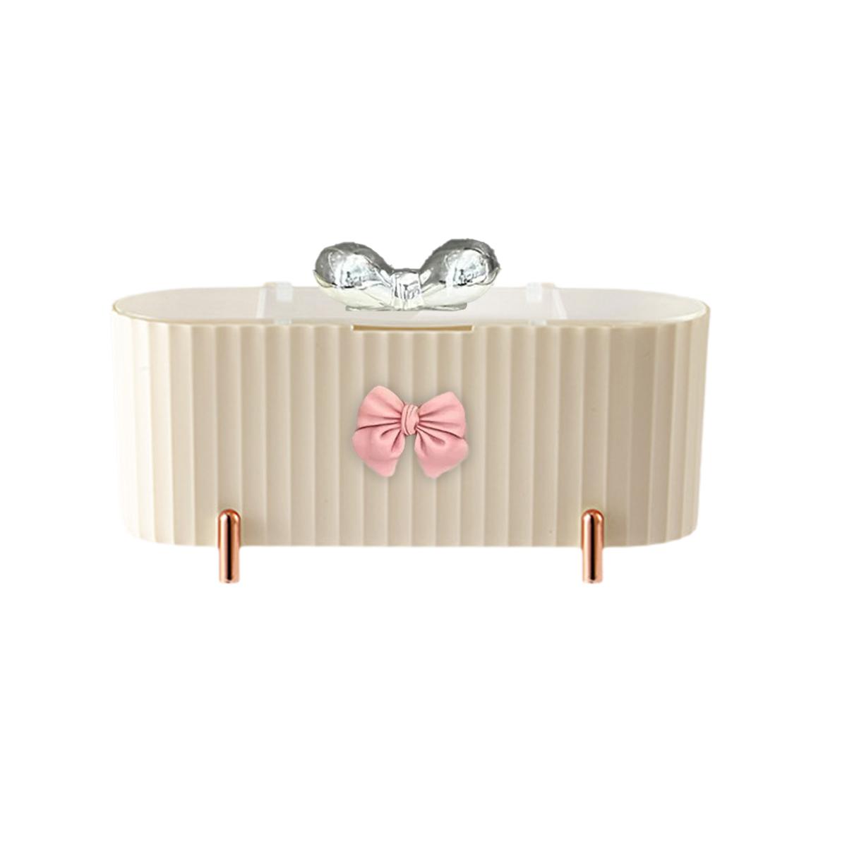 

Cosmetic Storage Box Cute Bow Design 3 Grid Transparent Cover Suitable Stick Puffs and Cosmetics Suitable Bathroom Decoration