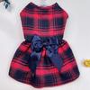 Four Seasons Pet Dog Cat Bow Dress Big Grid College English Style Apparel Clothing Small Pets Dog Costume Puppy Clothes