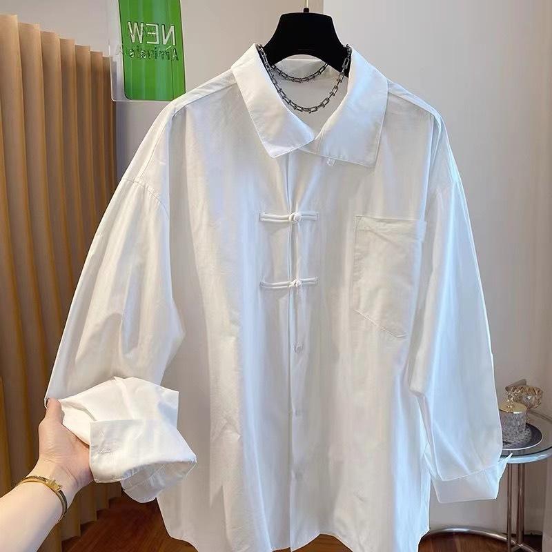 

Удобная и универсальная ретро новая китайская легкая национальная ветровая пластина пряжка белая рубашка с длинными рукавами женская дизайнерская свободная универсальная рубашка 2XL белый