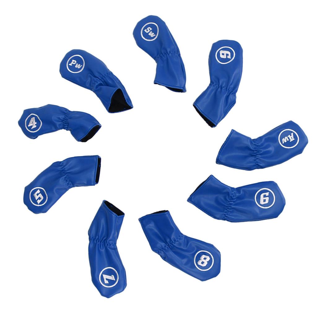 9Pcs Golf Iron Head Covers PU Waterproof Golf Club Headcovers for Right Left Handed Golfer Lovers Blue