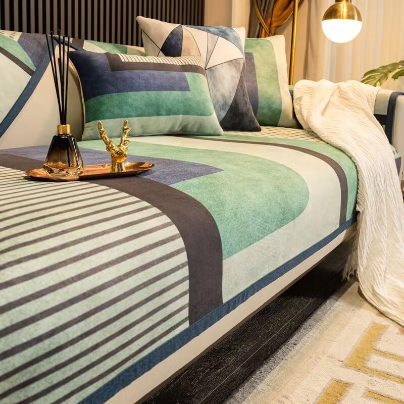 Geometric lines Sofa Cover Cushion Stripe Four Season Sofa Armchair Backrest Towel Non Slip Couch Luxurious 3 Seater Sofa Cover