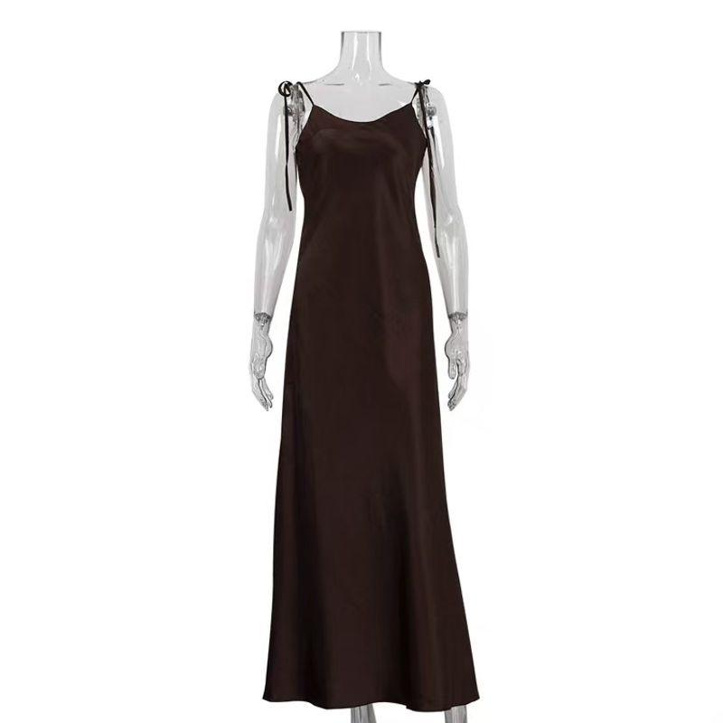 

European and American Sexy Gyaru Sling Lace-up Backless Dress Backless Suspender Sexy Dress Brown L
