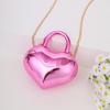 Metallic Heart Shaped Mini Crossbody Bag Glossy Finish Detachable Chain Strap Perfect For Party Wedding Date Night Events