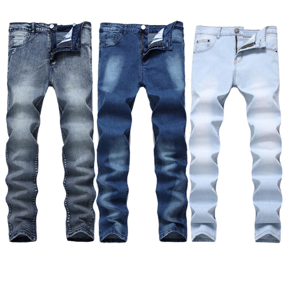 Men's Slim Fit Elastic Straight Leg Denim Jeans - Multiple Colors