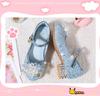 Girls' Blue Crystal Princess Heels - Spring/Autumn Non-Slip Fashion Shoes with Flower Detail for Kids