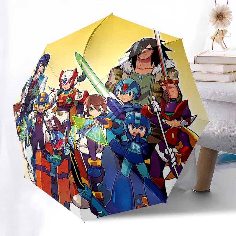 1pc Mega Man Automatic Folding Outdoor Umbrella - Portable 3-Fold Design with 8-Bone Iron Frame, Perfect for Fans, Travelers, Daily Use, and Gift