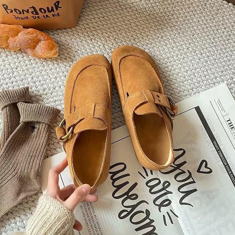 Leather women's spring new one-pedal lazy beanie shoes retro boken big head ugly cute shoes