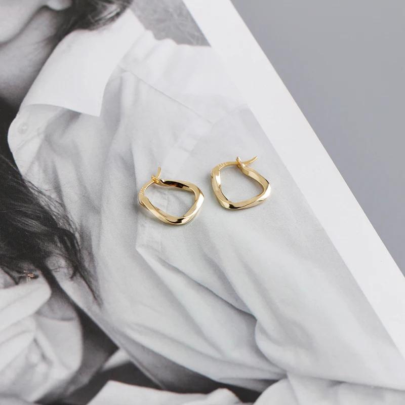 Trendy Personality 925 Sterling Silver Geometric Hoop Earrings Gold Plated Twist Hoop Jewelry for Weddings Parties and Gifts