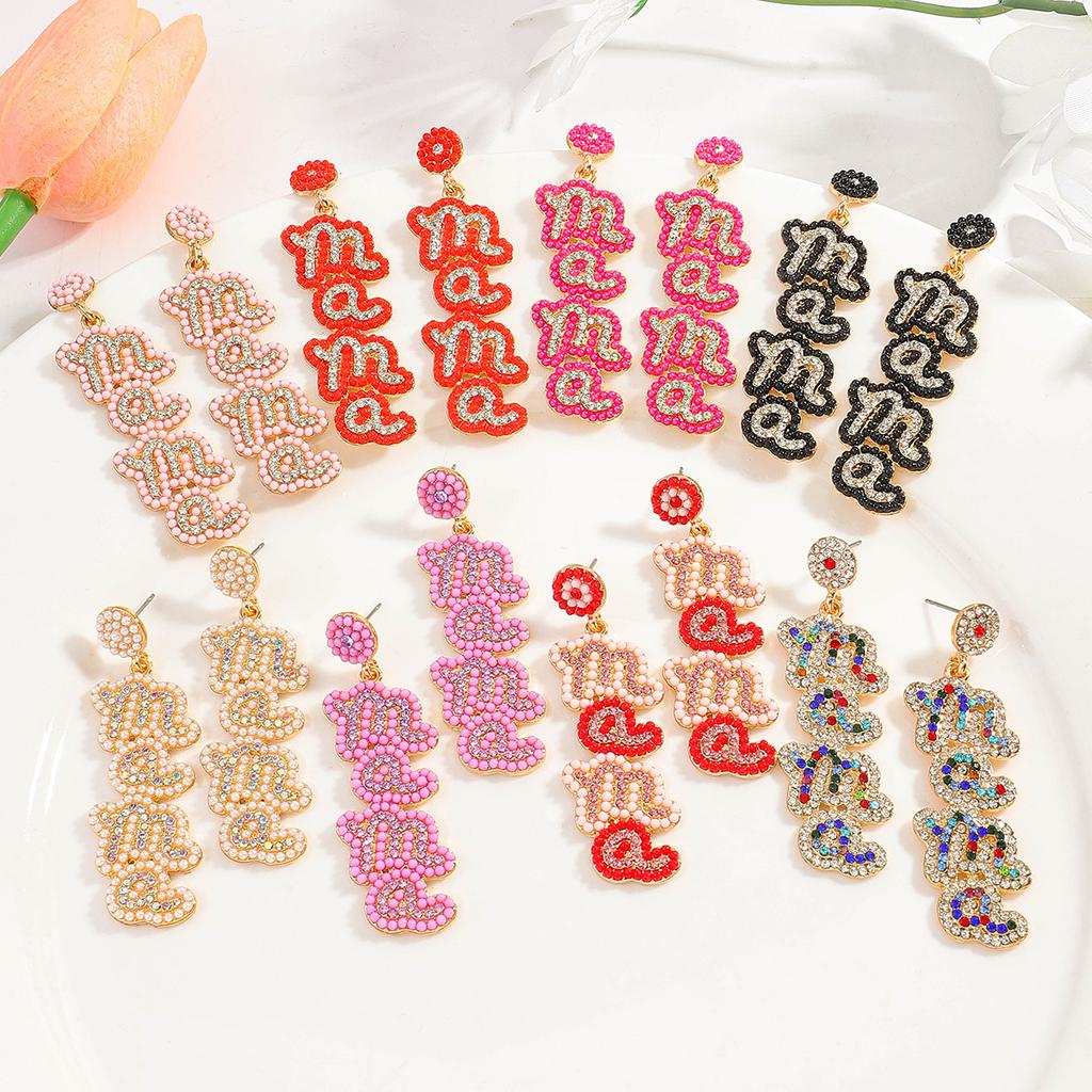MAMA Letter Diamond Earrings Fashion Creative Festival Rice Bead Earrings Daily Versatile Earrings Women