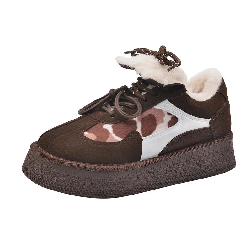 Fashion Autumn New Thick Snow Boots Women Fashion Round Head Color Matching Before Lacing Anti-slip Wear-resistant Low-top Shoes