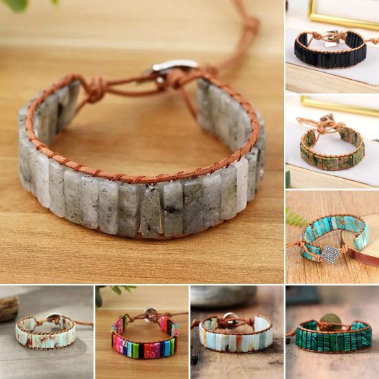 Böhmisches Steinarmband Handgefertigt Natürliche Steine Röhrenperlen Armreif Verstellbar Unisex Boho Armband Geschenk für Ihn Sie