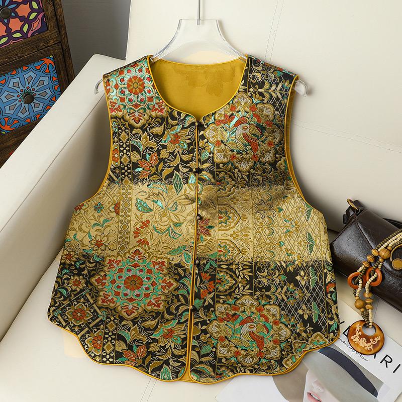 Double-Sided Retro Song Brocade Jacquard Vest for Women – Chinese Style, Tang Suit Inspired. M (recommended for 85-105 lbs)