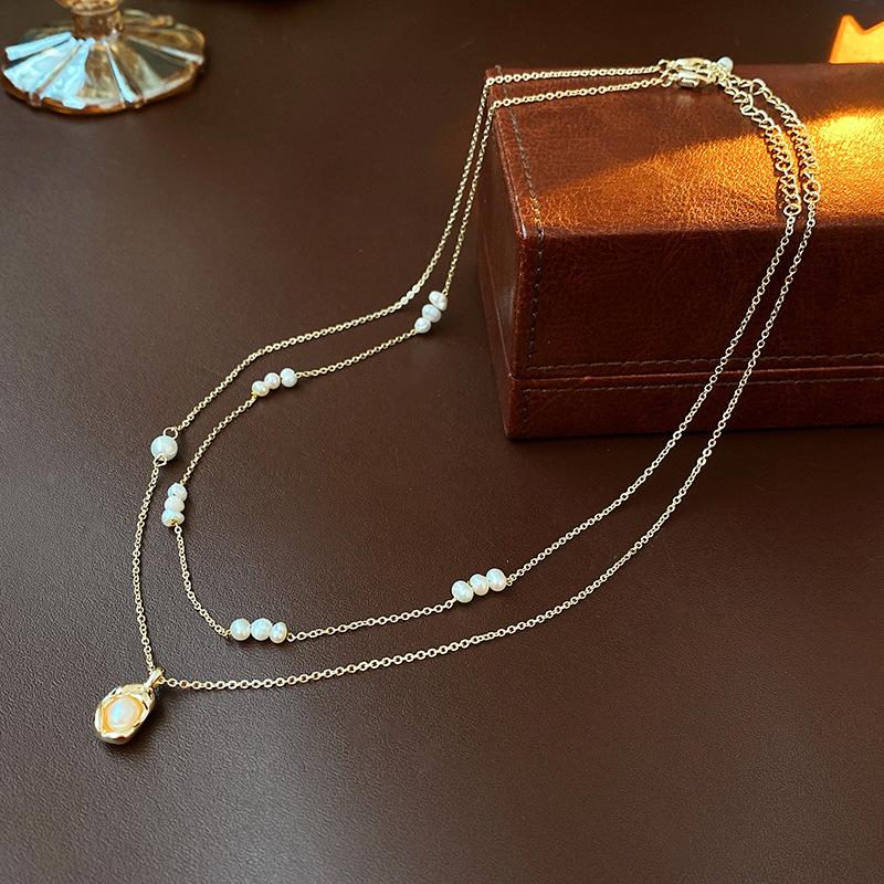 

Ожерелье из настоящего золота с гальваническим жемчугом, модное и элегантное темпераментное ожерелье из двух частей, новые аксессуары для ожерелья