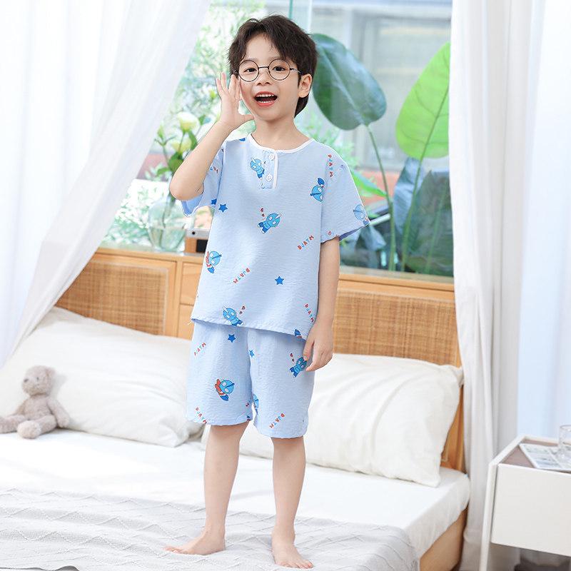 Children's Cloud Pattern Summer Pajama Set, Short Sleeve & Pants for Boys and Girls, Baby Loungewear, Air Conditioning Sleepwear