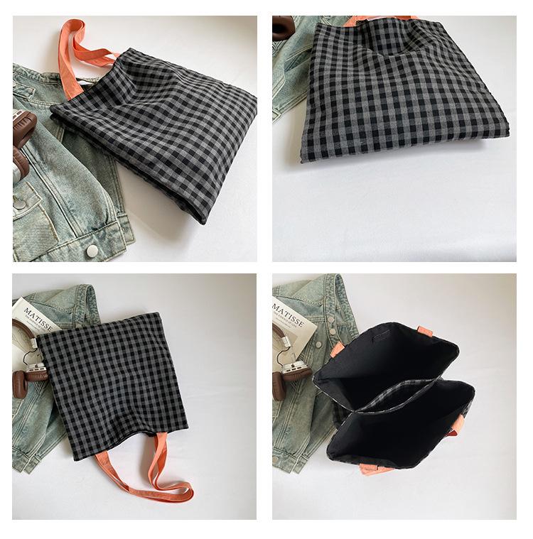2025 Plaid Canvas Shoulder Bag - Large Capacity, Color Block, Autumn Casual Trend