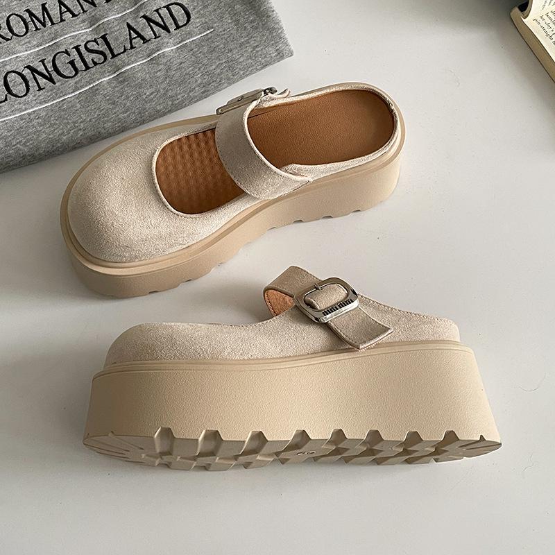 Fashion and lightweight one-pedal heightened thick-soled bag head slippers for women's summer wear 2025 new Mary Jane half slippers