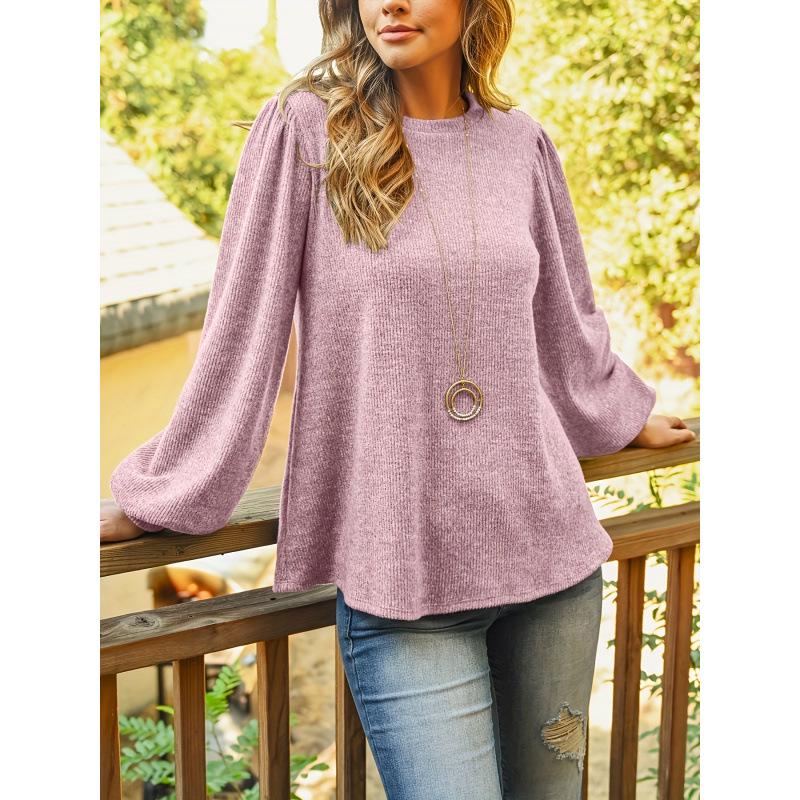 

Women s Solid Color Long Sleeve Pullover, New Spring/Autumn Style 2025 5XL розовый