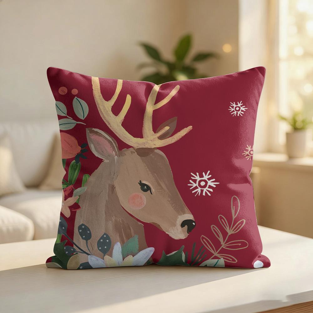 CUTE Christmas Reindeer Cushion Cover Silky Short Plush Invisible Zipper Dustproof Sofa Pillow Case For Home Decor