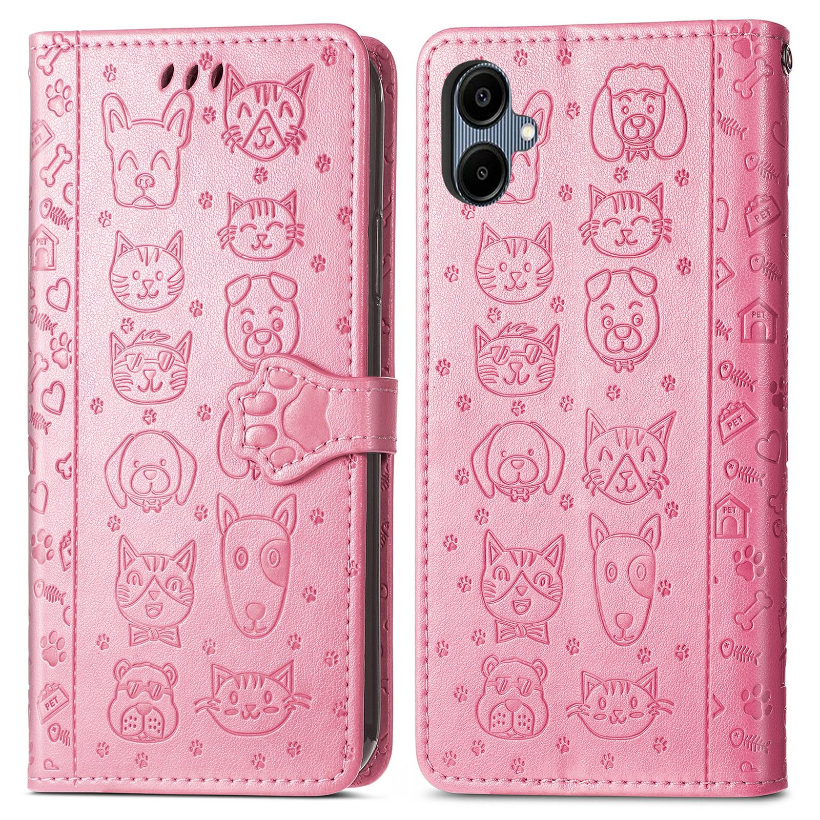 

For Samsung Galaxy A06 4G Leather Wallet Case Flip Phone Cover with Cute Cat Dog Pattern Pink