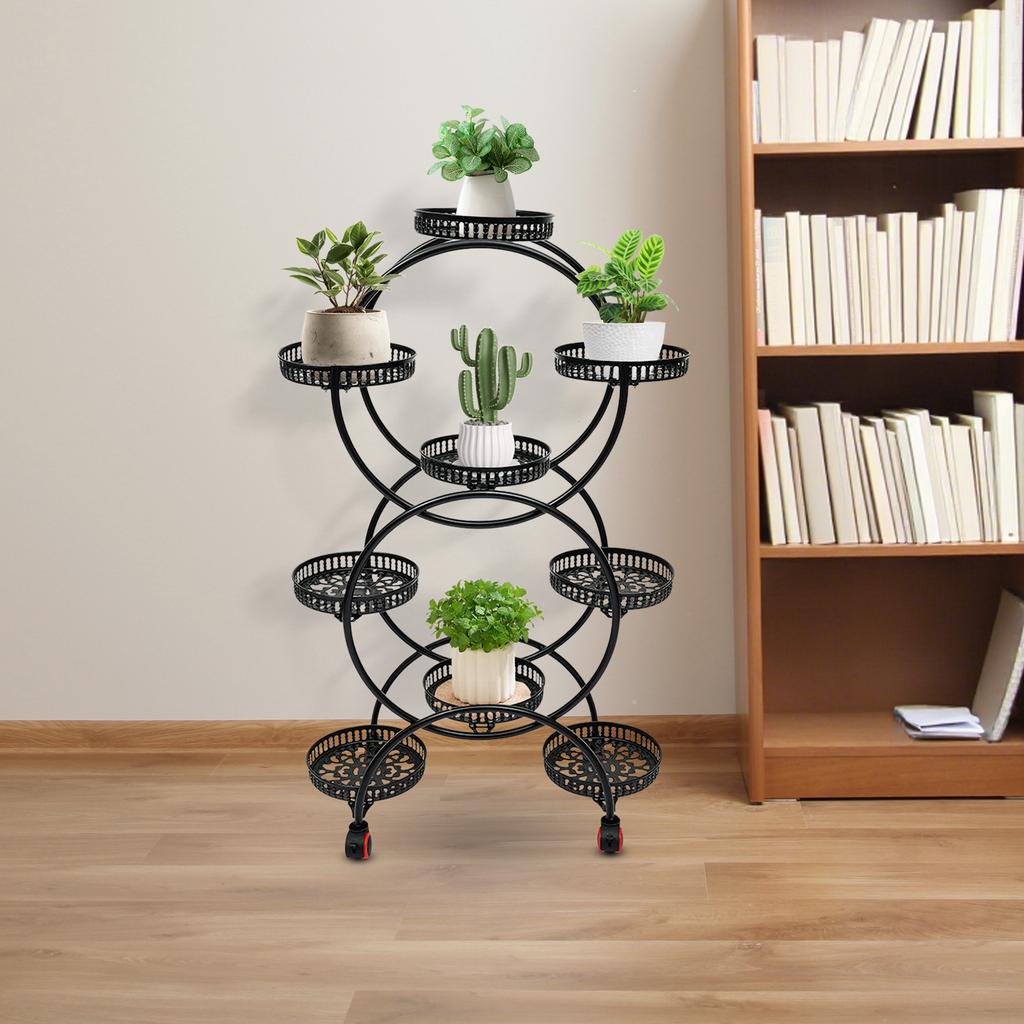 6-Tier Metal Plant Stand Black, 9 Flower Pots Creative Flower Bed Garden Decoration Holder Rack Trays Large Diameter for Garden