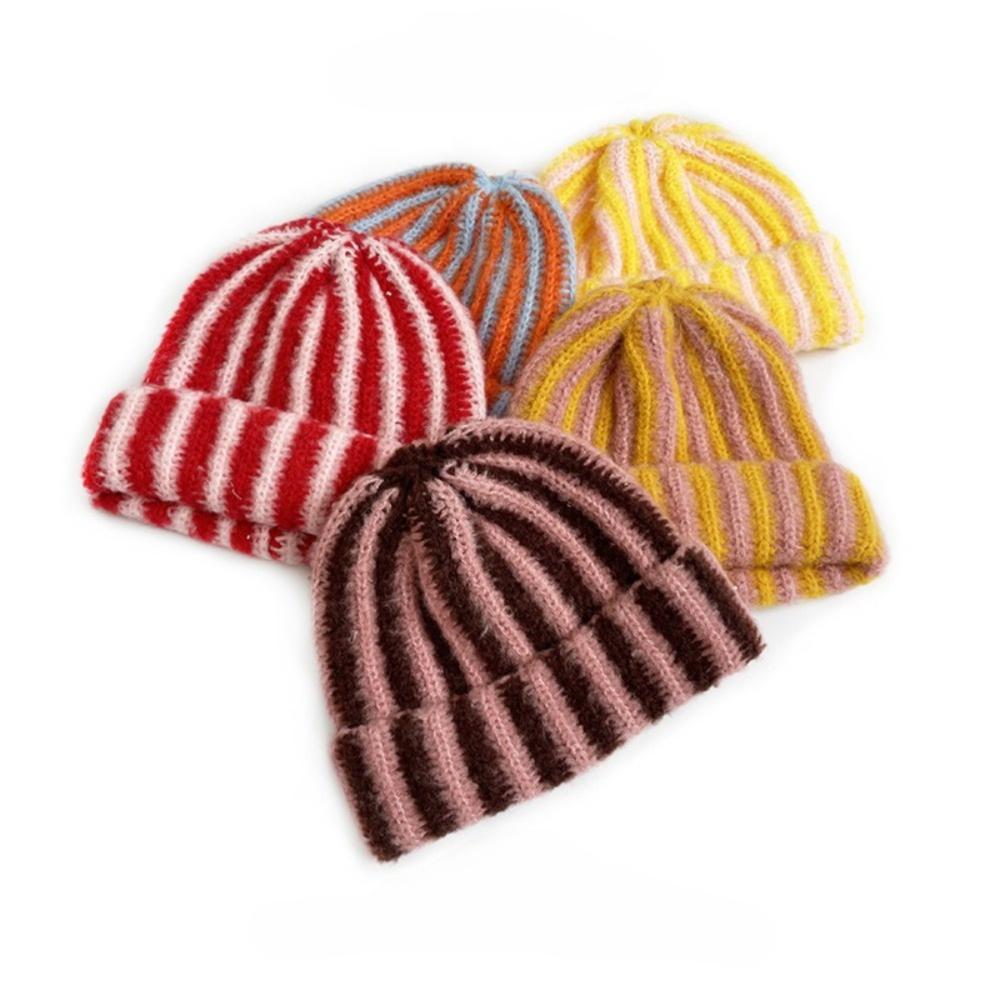 Bonnet Tricoté Rayé Bonnet Pull-Over Anti-Froid Chapeau Chaud Tendance Automne Hiver